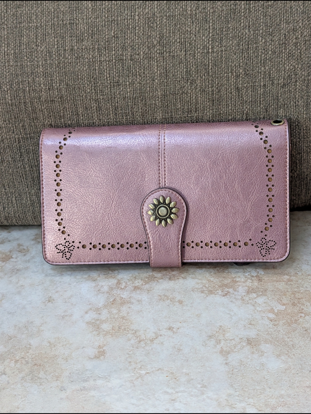 Lavemi Floral Accent RFID Wallet Clutch in Rose Metallic NWOT